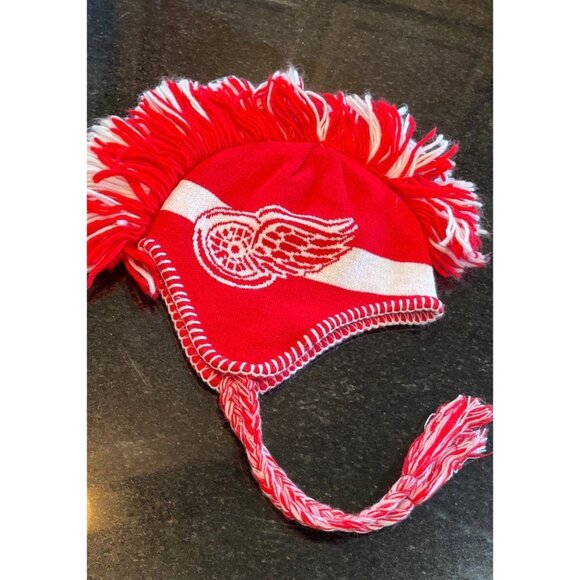 Vtg Detroit Red Wings Hockey Mohawk Hat White Red Reebok Face Off Headwear NHL - Picture 3 of 10